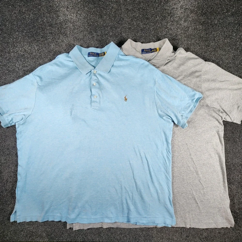 Lot Of 2 Polo Ralph Lauren Polo Shirts Mens‎ 2XB Blue Grey Short Sleeve Knit EUC